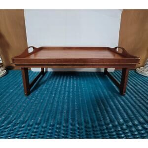 Goodwood Genuine Teak Vintage MCM Serving Fold Out Breakfast Serving tray handle